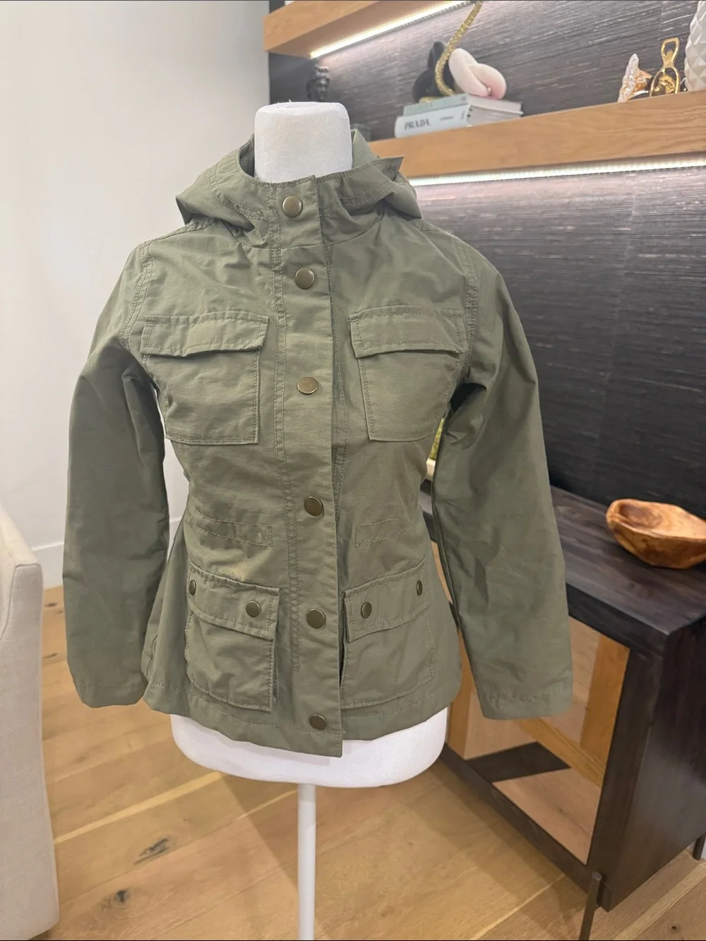 Girls Old Navy Olive Utility Hooded Jacket for Kids size L 10-12